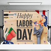 Lofaris Various Tools Wood Grain Happy Labor Day Backdrop